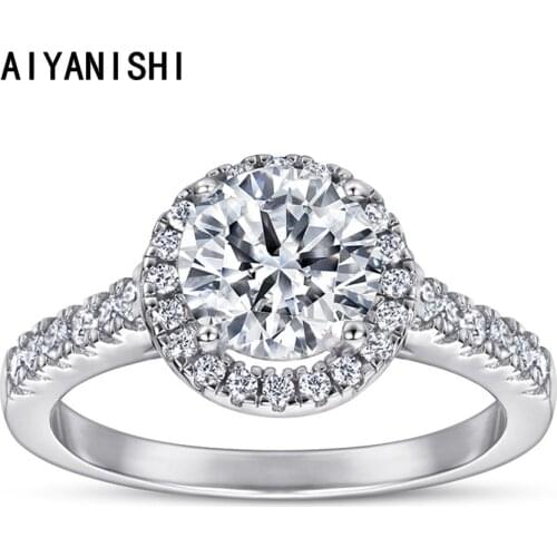 AIYANISHI S925 Rings For Women 1CT Halo Wedding Ring Bridal Jewelry Round Stone Engagement Party Bijoux Femme Gift Drop Shipping
