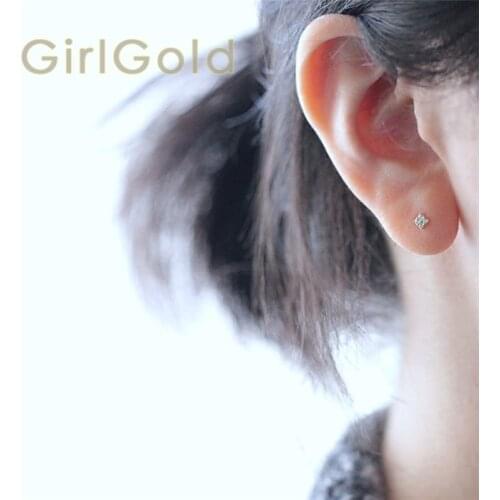 14K solid gold unique cube square crystal studded dainty minimal earring women bridal gift bridesmaid