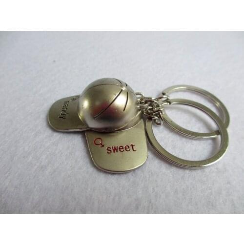1PCS High quality metal cheap fashion modish ornament lovers baseball cap Sweet and Mandy couple key chains key ring B008