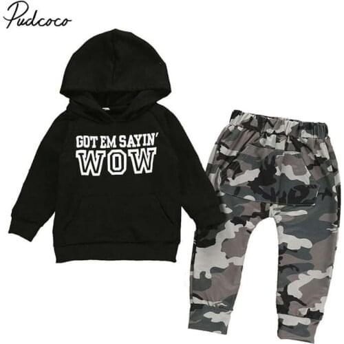 2020 Baby Spring Autumn Clothing Newborn Kids Baby Boys Hooded Tops Sweatshirt Camouflage Long Pants 2Pcs Outfit Clothes 18M-6T