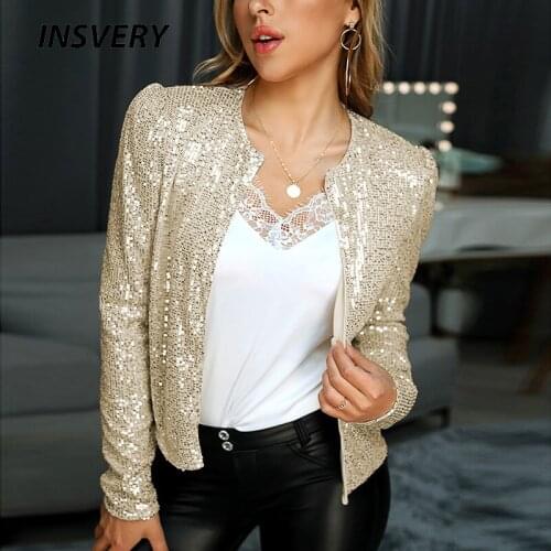 2021 Glitter Bling Sequein Jacket Coat Women Spring Autumn Short Jackets For Women Long Sleeve Cardigan Outerwear Tops