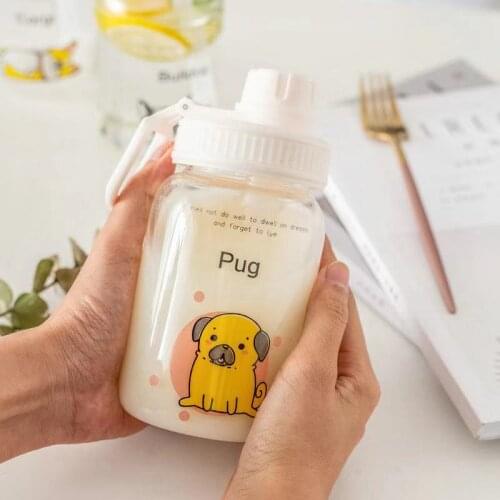 450ml Cartoon Pet Glass Cup Can Be Used To Drink Milk, Coffee and Other Small Fresh Style Single-layer Transparent Easy To Carry