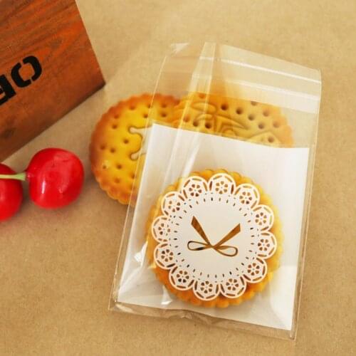 500pcs 7x7cm White Lace Candy Cookie Bags DIY Wedding Party Favor Plastic Gift Bag Self-Adhesive Mini Biscuit Food Packaging Bag
