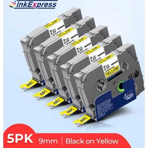 5PK TZe-621 Label Tape Black on Yellow TZ TZe Laminated Tape TZe 621 Labels 9mm Compatible For Brother P-touch Label Maker