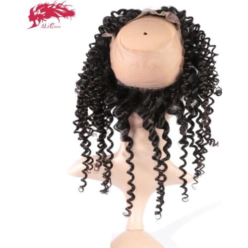 Ali Queen Hair Brazilian Virgin Hair Deep Wave Pre Plucked Hairline 360 Lace Frontal 10"-20" Natural Color