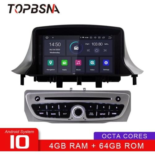 TOPBSNA 1 Din Android 10 Car DVD Player for Renault Megane 3 Fluence 2009-2015 GPS Navigation Audio 4G+64G Stereo Multimedia DSP