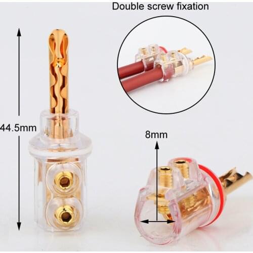 BA1445 4xHifi audio Gold plated BFA banana Transparent Cover Audio Banana Plug 1Set for speaker cable without Box