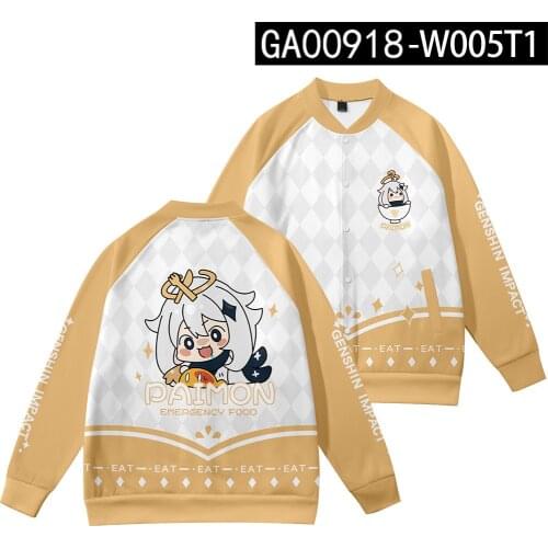 Game Genshin Impact Baseball Jacket Men Women Cosplay Costume 3D Print Diluc Klee Keqing Paimon Zhongli Ganyu Baseball Uniform