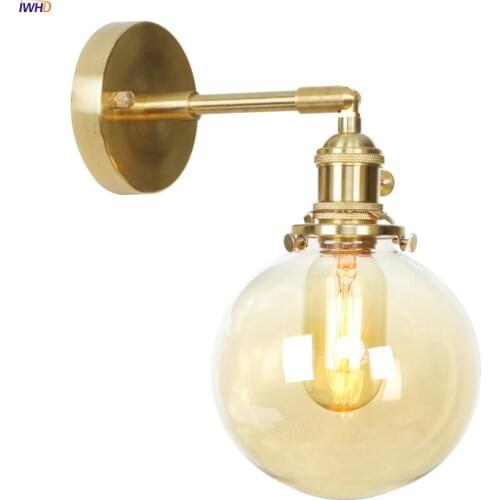 IWHD Nordic Glass Ball Copper Wall Lamp Bedroom Bathroom Mirror Switch Edison Retro LED Wall Light Sconce Edison Applique Murale