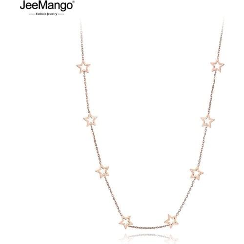 JeeMango New Titanium Stainless Steel CZ Crystal Love Star Choker Necklaces For Women Girls Chic Charm Pendant Necklace JN19200