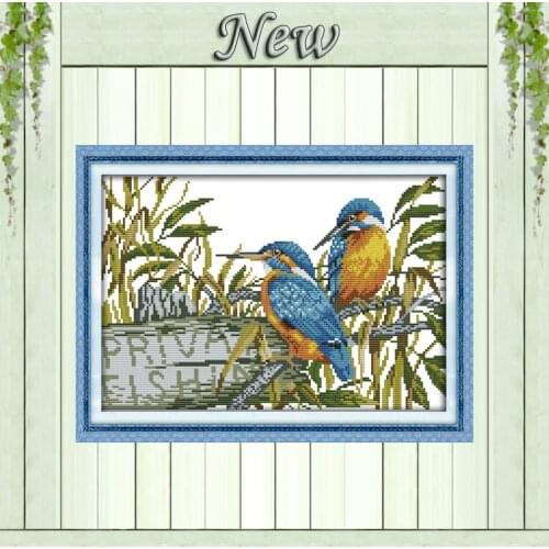 The in love blue kingfisher Drawing painting,Counted print on cloth DMC 14CT 11CT DIY Cross Stitch Needlework kit Embroidery Set
