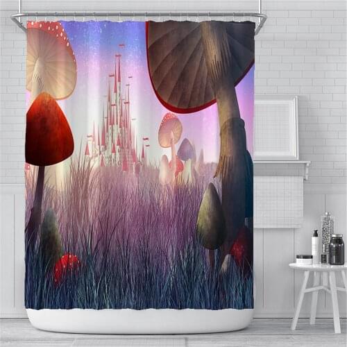 Cartoon Creative Mushroom Shower Curtain Magic Psychedelic Dream Flower Waterproof Bathroom Decoration Curtain with Hook