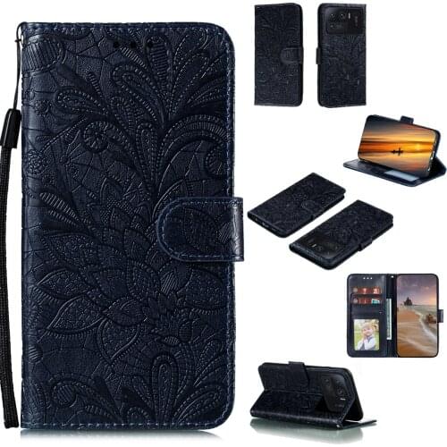 Lace Flower Embossed Pu Leather Phone Case for Xiaomi Mi 11Ultra Card Slot Wallet Photo Frame Kickstand Back Cover