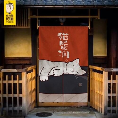Kitchen toilet door curtain cloth art bedroom shop half curtain simple partition cartoon cat hanging curtain household business