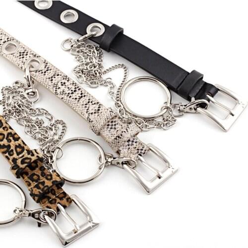 Best Women Belt Imitation Leather Belt Alloy Pin Buckle Belt Rock Ring Chain Fashion Punk Leopard Snake Eyelet Women Belt