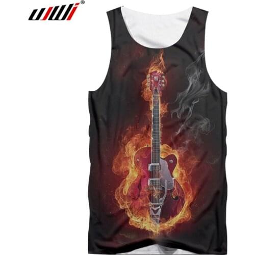 UJWI 3d Tank Top Hot Sale Men Cool Print Flaming Guitar Tanktops Male Hip Hop Streetwear Sleeveless O Neck Shirt Vest Wholesales