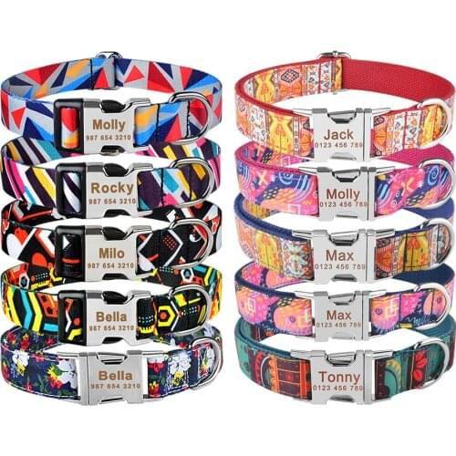 Nylon Custom Name Free Nameplate Dog Collar Engraved Name Dog Collar Printed ID Tag Pitbull Small Large Medium Unisex Pet Collar