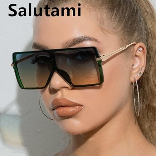 Vintage Oversized One Piece Sunglasses For Women New Fashion Gradient Flat Square Sun Glasses Female Alloy Big Frame Shades
