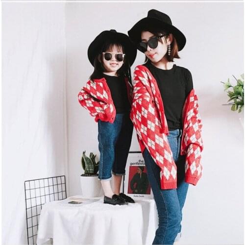 Family Matching Clothes Fashion New Mother Daughter Outfits Kids Sweaters Coats Children Knitting Clothing Baby Jackets 2-7Y