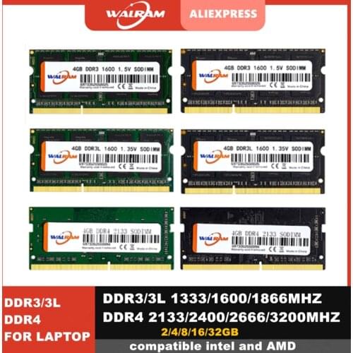 WALRAM memoria ram DDR3 DDR4 8GB 4GB 16GB laptop Ram 1333 1600 2400 2666 2133 DDR3L 204pin Sodimm Notebook memory 1.35V/1.5V