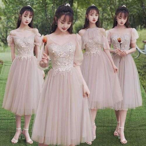 Bridesmaids Dress Illusion V-Neck A-Line Luxury Lace Tulle Vintage Appliques Crystal Embroidery Women Wedding Party Gown E117