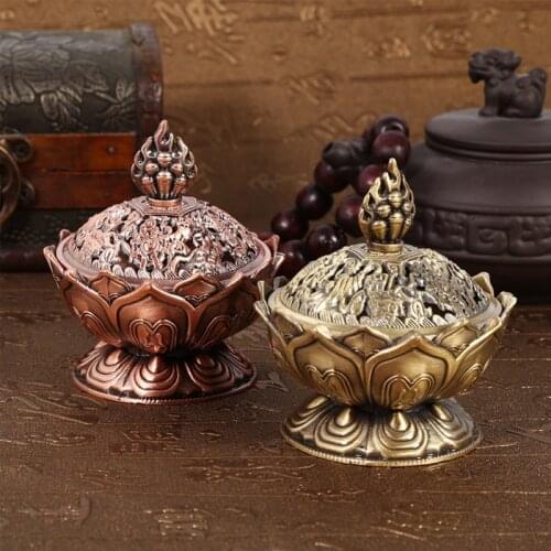 Alloy Lotus Flower Incense Burner Aromatherapy Plate Chinese Buddhism Incense Holder Mini Sandalwood Censer Home Decoration