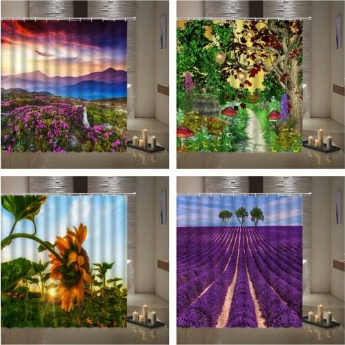 Garden shower curtains sunflower lavender 3D printing bathroom waterproof polyester fabric curtain partition screen with hook