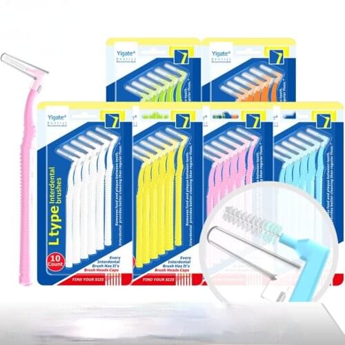 10Pcs L Shape Interdental Brushes Tooth Push-Pull Removes Plaque Teeth Oral Care Hygiene Tool 0.4mm 0.6mm 0.7mm 0.8mm 1.2-1.5mm