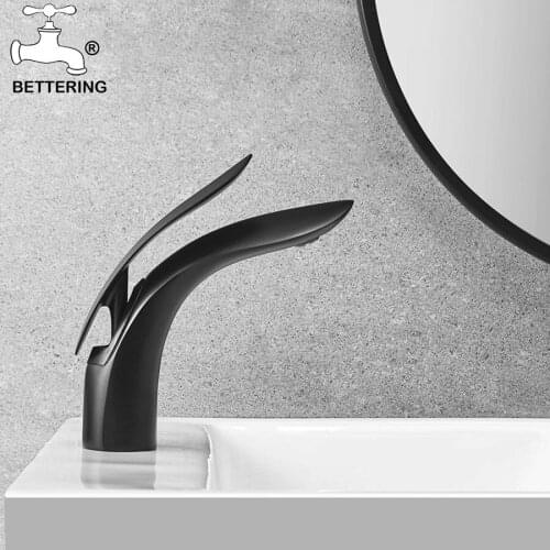 Bettering Black Faucet Bathroom Sink Faucets Hot Cold Water Mixer Stream Deck Waterfall Faucet Single Hole Bath Tap Water Crane