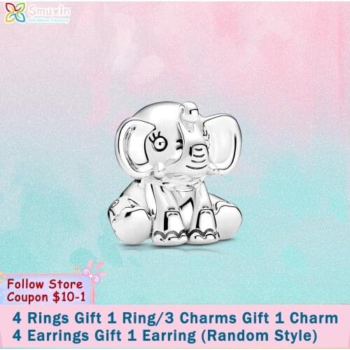 Smuxin 925 Sterling Silver Bead Ellie the Elephant Charm fit Original Pandora Bracelets Women Jewelry Making Birthday Girl Gift