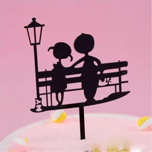 Acrylic Happy Valentines Day Cake Topper Romantic Golden Dating Couple Cake Topper for Valentines Day Cake Decoration Supplies