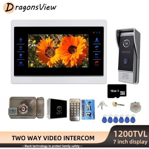Dragonsview Security Video Intercom 7 Inch Wired 1200TVL Night Vision Doorbell Camera Call Panel Video Door Phone System Unlock
