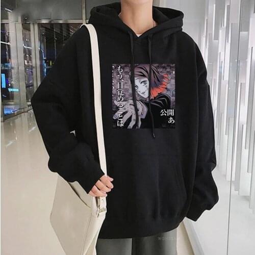 Japan Anime Demon Slayer Melody Kuromi Patchwork Hoody Male Funny Manga Enmu Streets Clothing Unisex Winter Oversize Sweatshirts