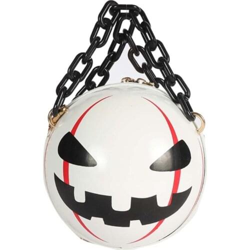 066F Pumpkin Crossbody Bag PU Leather Round Shape Shoulder Purse for Women Fashion Halloween Clutch Bag Devil Tote Bag