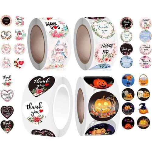 1Roll Printed Flower Sticker For Envelope Seal Labels Birthday Party Gift Wrapping Bake Wedding Halloween Decor Adhesive Tags