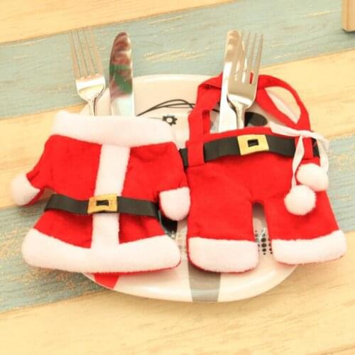 10sets/lot Christmas Spoons Case Tableware Bags Santa Claus Coat Trousers Holders Festival Supplies For Party Table Decoration