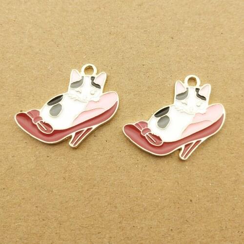 10pcs 21x22mm enamel cat charms for jewelry making cute earring pendant bracelet necklace charm
