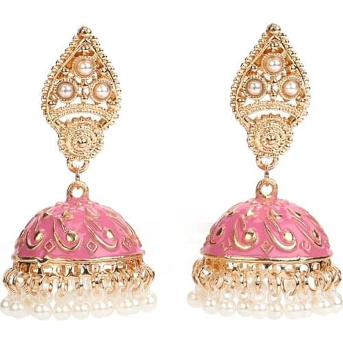 2020 Indian Gold Handmade Bead Engraved Flower Jhumki Jhumka Thailand Piercing Earrings Korean Fashion Party Jewelry Bijoux