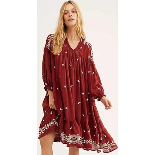 2020 summer new fashion loose womens dress bohemian travel vacation beach dress tribal ethnic style retro embroidered dress