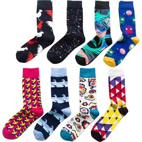 8 pairs/set Spring Happy Socks Men and Women Funny Oil Painting Socks colorful Harajuku Skateboard Female cotton Socks