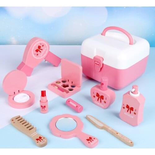 9Pcs Wooden Beauty Salon Pretend Makeup Toy Role Play Cosmetics Toy Simulation Beauty Accessories for Kids Gifts