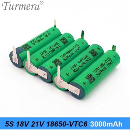 Turmera 5S 18V 21V VTC6 3000mAh 30A Battery Pack TUR18650VTC6 Welding Nickel for Screwdriver and Vacuum Cleaner Use