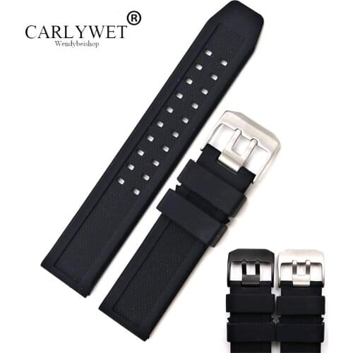 CARLYWET 23mm Wholesale High Quality Rubber Silicone Replacement Wrist Watch Band Strap Belt With Black Silver Buckle