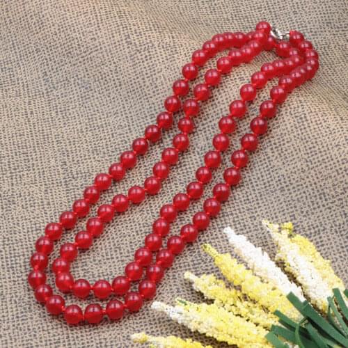 Long Chain for Women Statement Necklace Natural Stone Red Jades Round Beads Chains Trendy Gift Jewelry Elf on The Shelf 36" A948