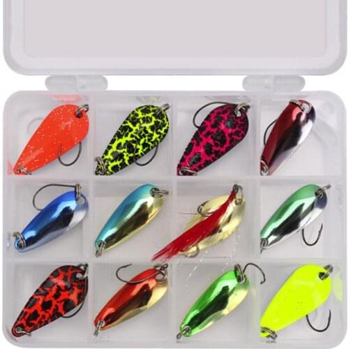 DYGYGYFZ 12pcs/set Luya Bait Set 3cm / 2.5g3g Colorful Horse Sequin Set Spoon Type / Shell Single Hook Fishs