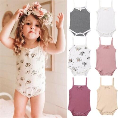 Newborn Baby Boy Girl Cotton Romper Infant Baby Girls Boys Floral Striped Printed Solid Clothes Sling Romper Coming Home Outfits
