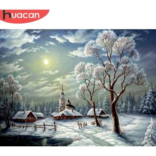 HUACAN 5D Diy Diamond Painting Landscape Winter Full Drill Round Home Decor Daimond Painting Mosaic Diamond Embroidery Sale