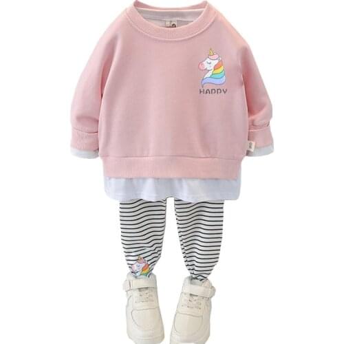 Autumn Casual Girl Clothes Long Sleeve Sets Cartoon Printed Baby Clothing 2pcs Toddler Kids Girl Sets O-neck Kids Clothes Girls