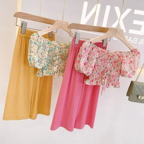 2020 Summer New Arrival Girls Fashion Floral 2 Pieces Suit Top+pants Girls Clothing