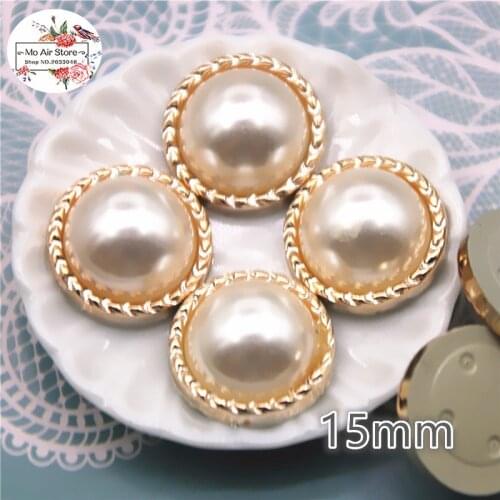 30pcs 15mm round delicate pearl golden Buttons Home Garden Crafts Cabochon Scrapbooking DIY Accessories